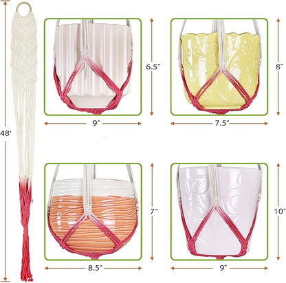 LIVALAYA Macrame Plant Hangers Wall Planter - Red Ombre 48 Inch, for Indoor or Outdoor, 100% Cotton Rope Hanging Plant Holder with Tassel for Flower Pots and Succulents - Modern Boho Home Décor