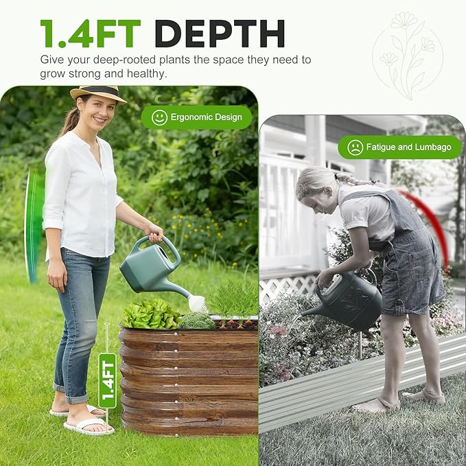 ZORMY Galvanized Raised Garden Bed Outdoor- 2PCS 8x2x1.4ft Oval Steel Raised Beds for Gardening, Metal Planter Box with Protective Strip and Gloves for Vegetables, Flowers, Fruits(Brown)