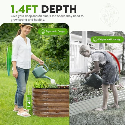 ZORMY Galvanized Raised Garden Bed Outdoor- 2PCS 8x2x1.4ft Oval Steel Raised Beds for Gardening, Metal Planter Box with Protective Strip and Gloves for Vegetables, Flowers, Fruits(Brown)