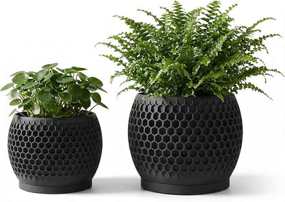 Plant Pots, Modern 3D Printed Honeycomb Planters for Indoor Plants, 4.7/6 Inch Matte Black Decorative Flower Pot for Office Desktop, Bookshelf & Home Decor, Lightweight & Durable.