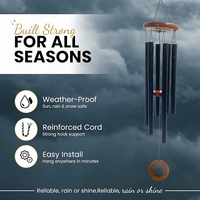 36" Personalized Memorial Wind Chimes with Custom Photo Pendant & a Letter from Heaven | Sympathy Gift for Loss of Loved One, Sentimental Gifts Idea, dog memorial gifts for loss of dog - Black