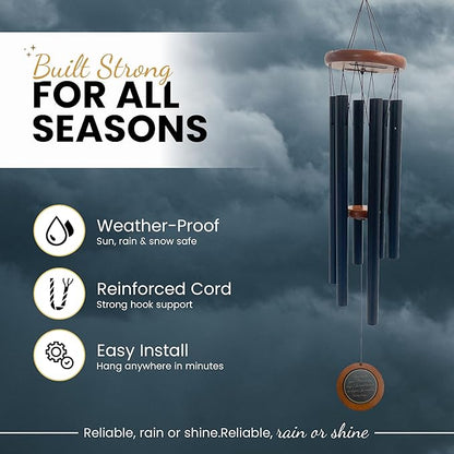 36" Personalized Memorial Wind Chimes with Custom Photo Pendant & a Letter from Heaven | Sympathy Gift for Loss of Loved One, Sentimental Gifts Idea, dog memorial gifts for loss of dog - Black
