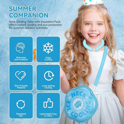 Neck Cooling Tube with Insulated Bag, Reusable Cooler Ice Neck Ring Warps, Ice Pack for Wearable Stay Cool for Hot Weather, Summer, Outdoors, Sports, Work(Blue)