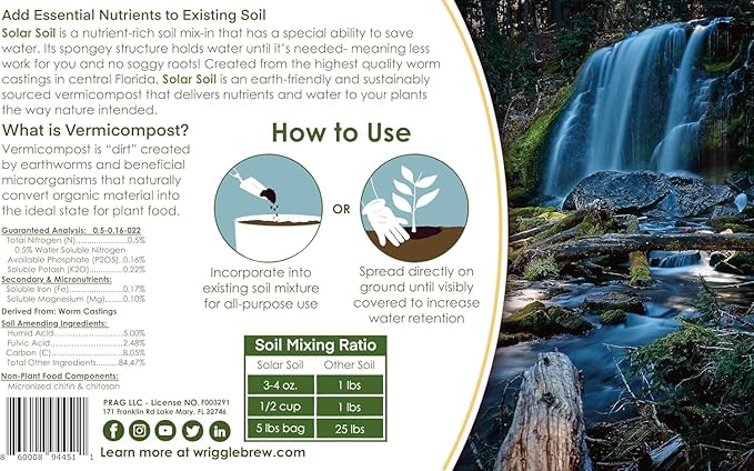 Solar Soil Vermicompost Soil Amendment from Earthworm Castings. All Purpose Plant Food and Dirt Enhancer for Gardens, Vegetables, Fruits, Houseplants. Mix with Potting Soil. (5lbs)