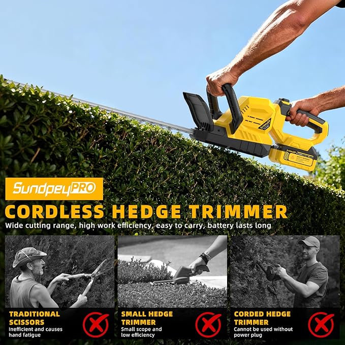 21" Cordless Hedge Trimmer - 21V Portable Electric Bush Trimmer with 2 x 4.0Ah Batteries & Charger & 180° Rotatable Handle & Dual-Action Blade 3/5" Cutting Width for Garden Yard Maintenance