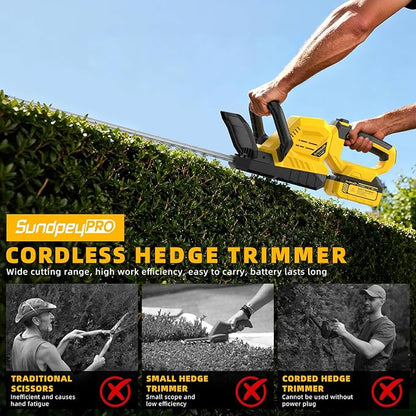 21" Cordless Hedge Trimmer - 21V Portable Electric Bush Trimmer with 2 x 4.0Ah Batteries & Charger & 180° Rotatable Handle & Dual-Action Blade 3/5" Cutting Width for Garden Yard Maintenance