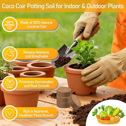 Legigo 50 PCS 40mm Coco Coir Pellets Potting Soil Mix- Compressed Coconut Coir Discs Seed Starting Soil Pellets, Coco Peat Soil Pods for Indoor & Outdoor Plants, Gardening Herbs Bonsai and Vegetables