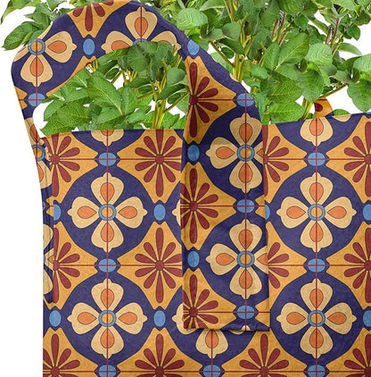 Lunarable Talavera Grow Bags 5-Pack, Mexican Ethnic, Heavyduty Fabric Pots with Handles for Plants, Blue Coffee