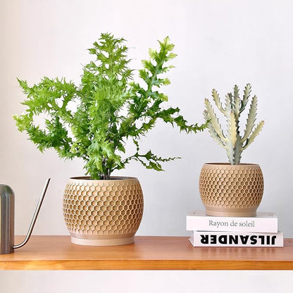 Plant Pots, Modern 3D Printed Honeycomb Planters for Indoor Plants, 4.7/6 Inch Wood Decorative Flower Pot for Office Desktop, Bookshelf & Home Decor, Lightweight & Durable