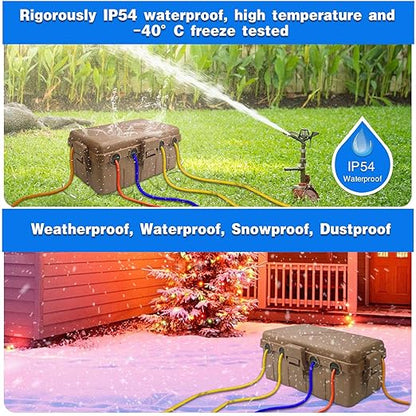 Hrensaw Medium Outdoor Electrical Box(10.6x5.5x4.5inch),IP54 Waterproof Extension Cord Cover w/6 Cable Entry,Weatherproof Connection Box Protect Power Strip,Timer,Plug,Holiday Lights,Brown