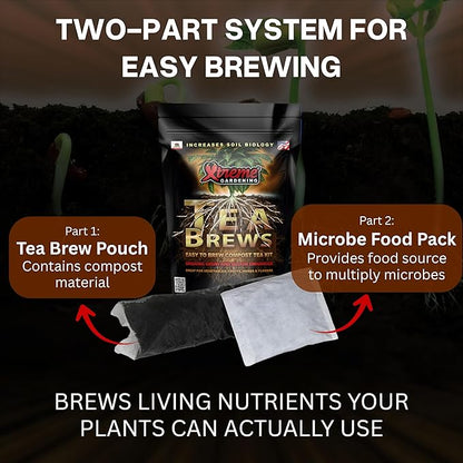 Xtreme Gardening Xtreme Tea Brews – Compost Tea Kit, 10-Pack 80g Pouches, Each Brews 5 Gallons, Bloom Booster & Yield Booster with Worm Castings & Microbe Food Pack, Works with Any Fertilizer Program