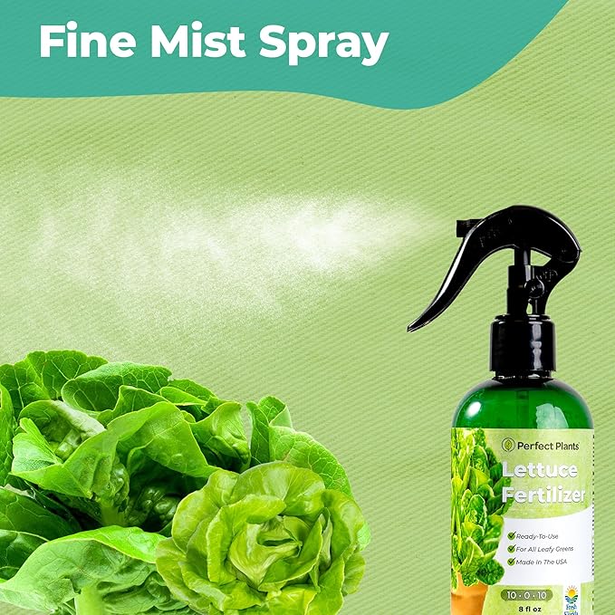 Premium Lettuce and Leafy Greens Fertilizer by Perfect Plants | Liquid Spray Plant Food for Outdoor and Indoor Gardens | Professional Spray Fertilizer 10-0-10 (8 fl oz)