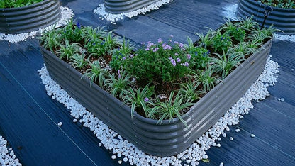 A ANLEOLIFE 12-Pack Galvanized Raised Garden Beds Outdoor, 18" Deep Modular Metal Planter Box Kit, Whole Backyard Farm Garden System with Oval Heart & Round Beds for Vegetable & Flowers, Quartz Grey