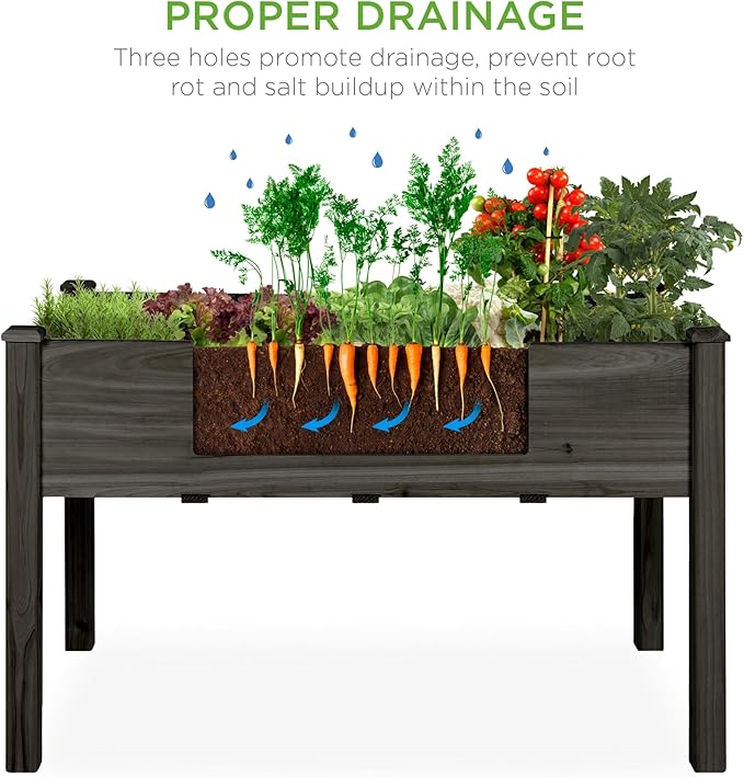Best Choice Products 48x24x30in Raised Garden Bed, Elevated Wood Planter Box Stand for Backyard, Patio, Balcony w/Bed Liner, 200lb Capacity - Black