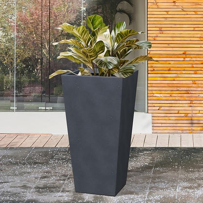 Kante 24.4" H Concrete Tall Tapered Planter, Large Outdoor Indoor Garden Plant Pot with Drainage Hole and Rubber Plug Home and Patio, Dark Gray