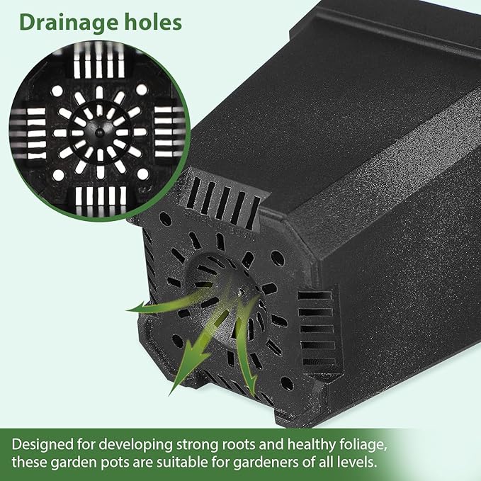 Black Plant Nursery Pots: 5Pcs Seeding Starter Pots, 3 Square Nursery Pot with Humidity Dome, Plastic Plant Container for Garden Vegetable Flower Germination