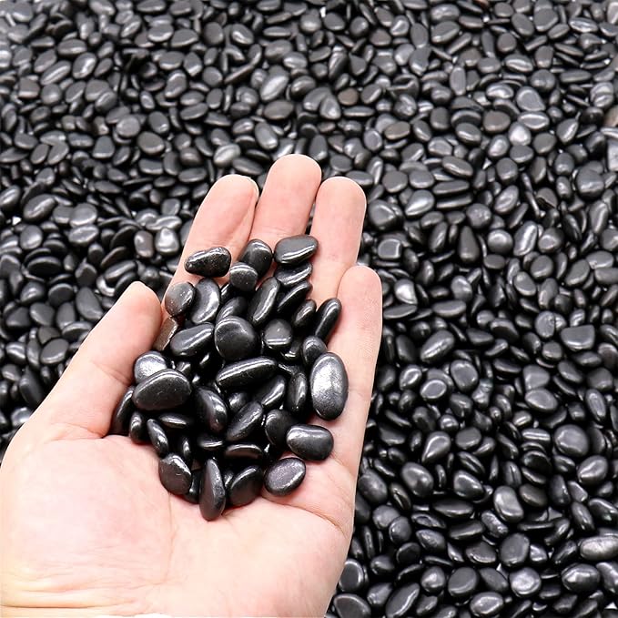 Black Rocks for Plants. Polished Decorative Pebbles. 1/5 Inch 10 lbs. for Garden, Landscaping, Vase fillers, Succulents, pots (Mini, Black, 10)