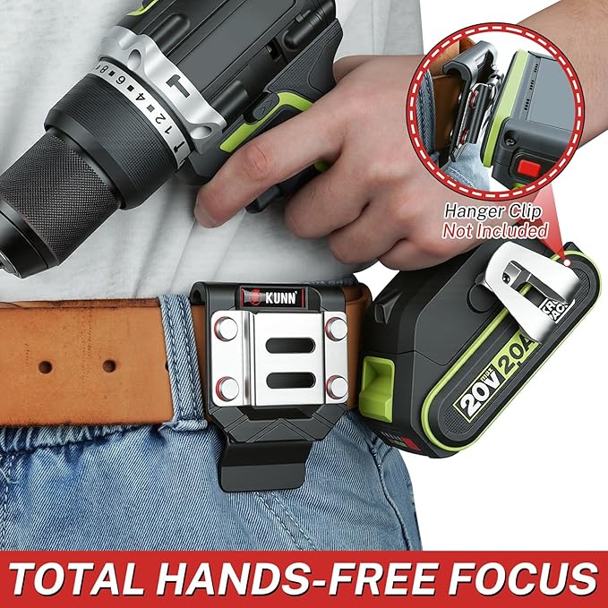 KUNN Drill Holder for Tool Belt, Drill Belt Clip & Tape Measure Holster | Low-Profile Quick-Release Holder | Fits Belts Up to 2.7" | for Impact Driver, Nailer