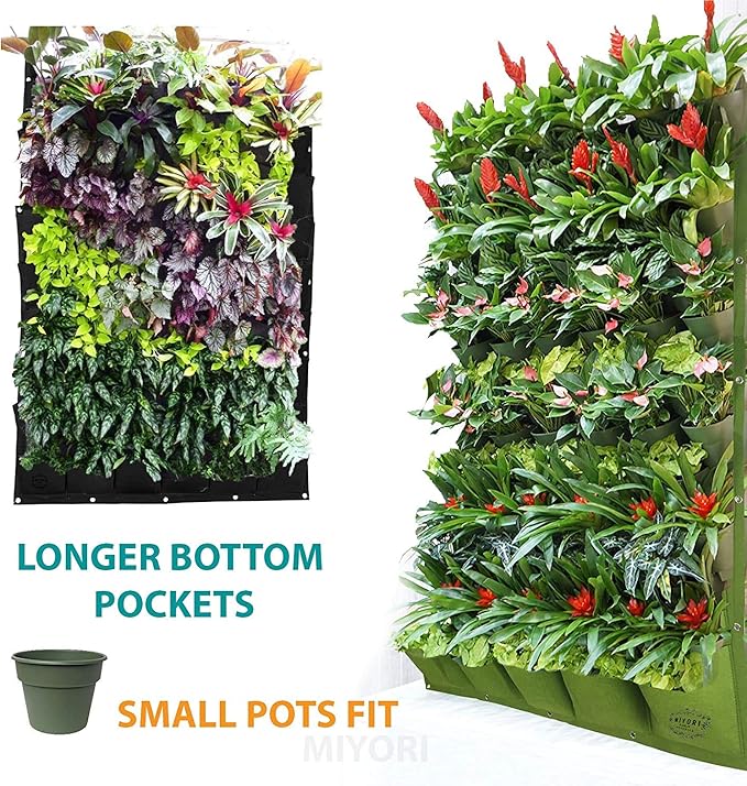MIYORI Indi-36 Pockets Vertical -Hanging Vertical Garden Wall Planter -Decor Fence Hanger with Wall Pockets Grow Planting Plant kit pots (25 Pockets, Gray (36 Pockets)