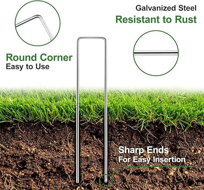 6 Inch Garden Stakes, 50 Pack Landscape Staples Anti-Rust 11 Gauge Galvanized Ground Stakes Pins for Yard Fabric, Lawns, Weed Barriers, Landscape Fabrics, Irrigation Hose