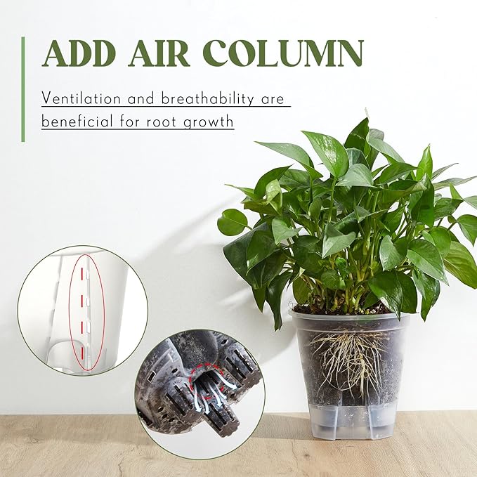 Self Watering Pots for Indoor Plants with Deep Reservoir and High Drainage Holes for Outdoor Plants and Flowers, Bare Root Planter(4.72''/5.91''/7.09''/8.27'',Clear,4 Pcs)