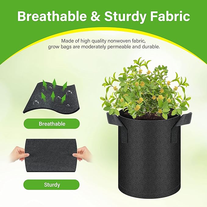 HealSmart 6-Pack 1 Gallon Grow Bags, Nonwoven Aeration Fabric Pots with Handles, Cloth Plant Pots, Suitable for Garden Fruits, Vegetables, Tomato and Flowers, Black