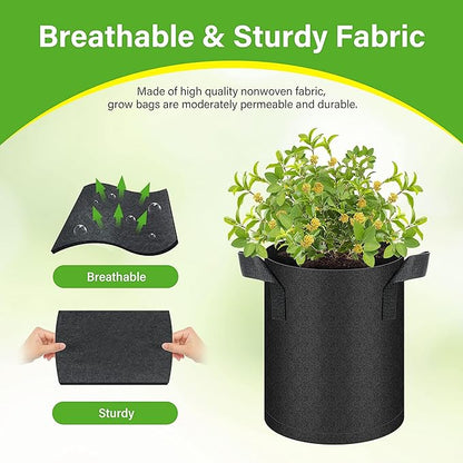 HealSmart 6-Pack 1 Gallon Grow Bags, Nonwoven Aeration Fabric Pots with Handles, Cloth Plant Pots, Suitable for Garden Fruits, Vegetables, Tomato and Flowers, Black