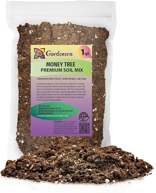 GARDENERA Premium Soil Blend for Money Trees - 1 QUART - Perfect for Growing and Repotting Guiana Chestnut