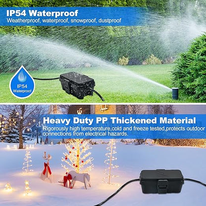 Hrensaw Small Weatherproof Electrical Connection Box(Inner 5.5 x 3 x 2.2inch),Outdoor Electrical Box,Waterproof Extension Cord Covers for Plug, Extension Cables, Holiday Lights,Black