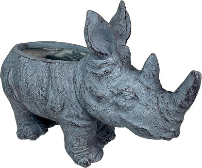 Zeckos Charming Grey Rhino MGO Planter with Drain Holes, 18.5 inches - Weather-Resistant Magnesium Oxide for Garden or Patio Decor - Unique Animal Theme Planter, Perfect for Indoor/Outdoor Use