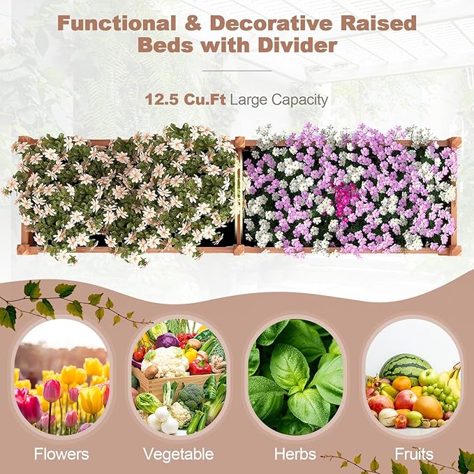 Giantex Wood Raised Garden Bed, Planting Bed with Corner Drainage, Non-Woven Liner for Growing Vegetables, Flowers, Herbs, Fruits, 89”x23.5”x16” Divisible Planter Box for Backyard, Garden, Lawn
