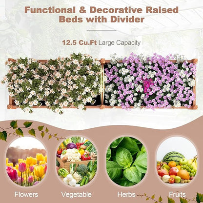 Giantex Wood Raised Garden Bed, Planting Bed with Corner Drainage, Non-Woven Liner for Growing Vegetables, Flowers, Herbs, Fruits, 89”x23.5”x16” Divisible Planter Box for Backyard, Garden, Lawn