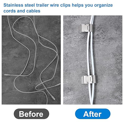 150 Pcs Stainless Steel Cable Clips, Metal Trailer Wire Clip for Electrical Cord Management, Wire Clips for Cords, Metal Cable Clamps Solar Panel PV Wiring Boat Trailer Applications (1 x 0.5 Inch)