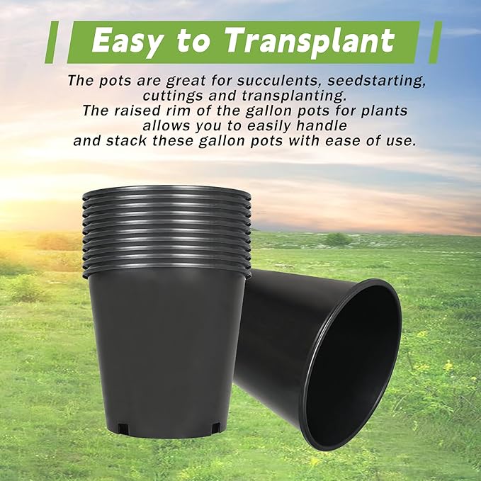 HOSTIC 1 Gallon Flexible Nursery Pots Gallon Pot with Drainage Holes Plastic Plant Container Suitable for Indoor Outdoor Vegetables Flowers Plants 10 PCS