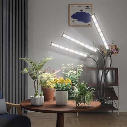 GooingTop Grow Light LED Gooseneck Lamp,Triple-Head Full Spectrum 222 LED Plant Lamp with Red Blue Light Clip-on Desk for Indoor Plants Growing, Auto Timer & Super Bright