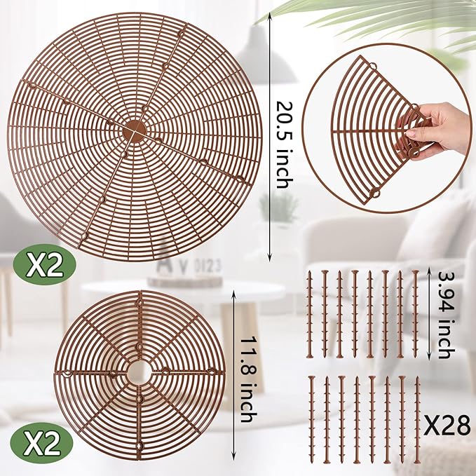 4 Pcs Plant Pot Grid Soil Protector Covers Cuttable Flower Protector 1 from Animals 20.5" 11.8" Cat Digging Stopper Plant Pot Cover with Stakes for Indoor Outdoor Gardening(Brown)
