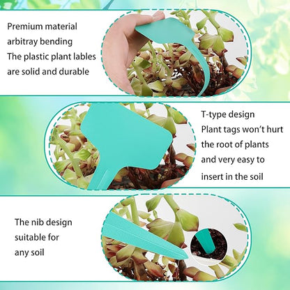 Plant Labels Tags 200Pcs T-Type Plant Markers Plastic Plant Label Garden Labels Tags Plant Labels for Outdoor Garden Waterproof Plant Label Identification Stakes with Permanent Marking Pen (Green)