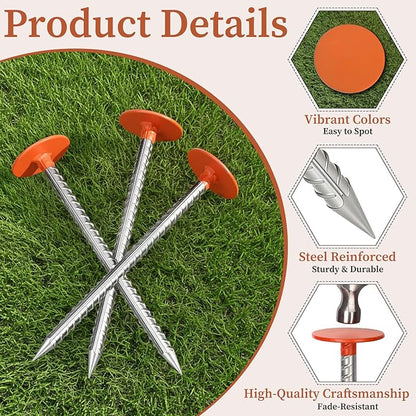 3 Pack Rebar Property Line Markers 11.8x2.8 Inch Permanent Survey Stakes Heavy Duty Survey Pin Hi-Vis Orange Property Land Boundary Markers for Outdoor Lawn Garden Paver Landscaping Septic Tank