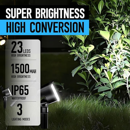 hyrion Solar Spotlight Outdoor Waterproof Ip65 23 LED 3 Lighting Mode 2-in-1 Solar Powred Yard Spot Lights for Garden Tree Law Pathway 6 Pack Cool White