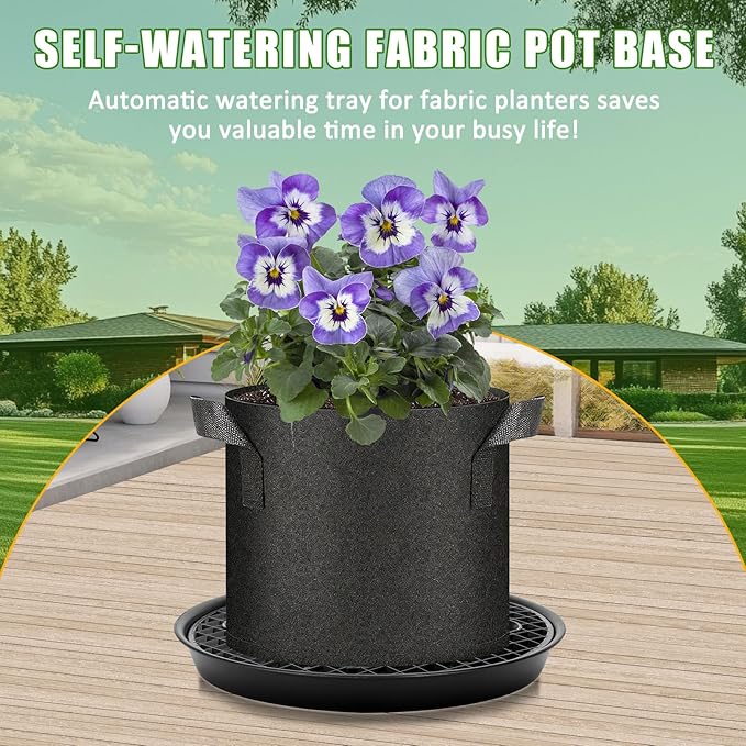 4 Pack Self-Watering Base for Fabric Pot,Auto-Irrigation Water Delivery System,14Inch Plastic Plant Saucer Stand for for Indoor-Outdoo and Grow Tents Greenhouses