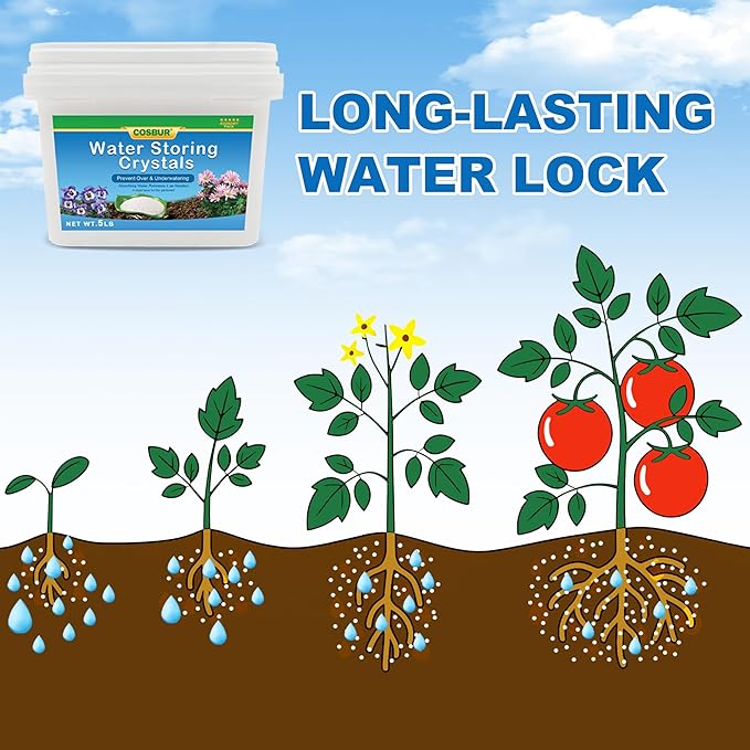 5LB Water Storing Crystals for Indoor Plants, Soil Moisture Control Water Gel Beads with Spoon, Super Absorbent Polymer for Potting Soil, Prevent Overwatering & Drought Stress
