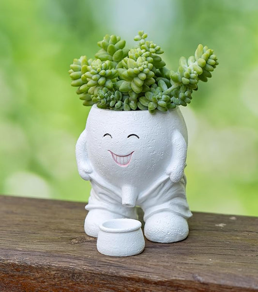 Quirky Cute Planter with Smiley Face,Pee Plant Pot,Naughty Boy Plant Face Pot with Drainage Hole,for Indoor Outdoor, Christmas, Mather's Day Gift(Naughty Boy,White)