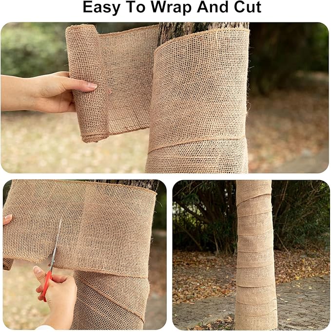 4 Rolls Natural Jute Burlap Tree Wraps, 7.8"×9.8' Winter Tree Protector Wraps Garden Trees Trunk Guard Plant Wrap Shrub Plants Bandage Wrap for Keep Plant Warm