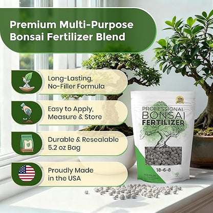Leaves and Soul Bonsai Fertilizer Pellets |18-6-8 Slow Release Pellets for Seedlings, Mature Plants, All Tree Types | Multi-Purpose Blend & Gardening Supplies, No Fillers | 5.2 oz Resealable Packaging