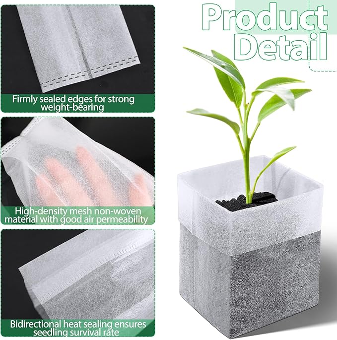 Augshy Nursery Growing Bags, 200Pcs Plant Grow Bags Non-Woven Fabric Seedling Pots Seedling Bag for Planting Seed Starting Pots Pouches for Vegetable Flower Fruit Saplings Tree (5.9" x 6.3")