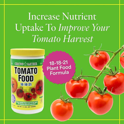 Grow More Tomato Food Fertilizer (18-18-21) - 1.5lbs of Water Soluble Tomato Fertilizer - Provides Essential Nutrients for Juicier & More Plump Crops - High Potassium Plant Food