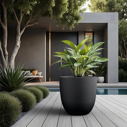 Kante Round Concrete Planter, Large Outdoor Indoor Garden Pots with Drainage Hole, 18-Inch Diameter Flower Pots for Patio, Garden and Home, Black