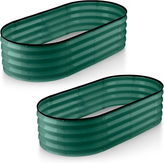 Plant & Plot Galvanized Raised Garden Beds Outdoor // 4×2×1 ft (2-Pack) Planter Raised Beds for Gardening, Vegetables, Flowers // Large Metal Garden Box (Dark Green) // Patented Tool-Free Design