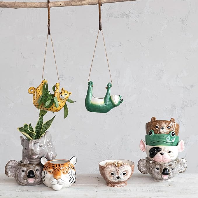 Creative Co-Op 7.75 Inches Round Ceramic Koala Head Planter, Holds 3" Pot, Grey and Black