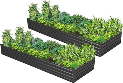 2PCS 10x3x1ft Galvanized Raised Garden Bed Kit, Galvanized Planter Raised Garden Boxes Outdoor, Large Metal Raised Garden Beds for Vegetables,Black